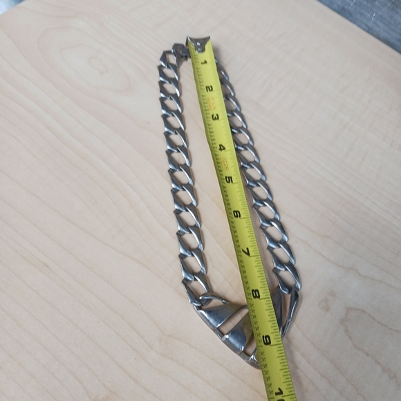 Vintage Silver Tone Chunky Link V Shape Collar Chain Statement Necklace - Picture 7 of 7